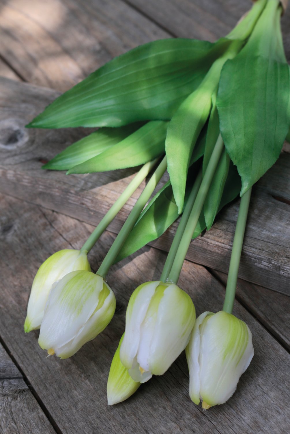 2952 708 a3 Искусственный букет тюльпанов, 5-кратный, 37 см, бело-зеленый H-andreas  - Вид №1