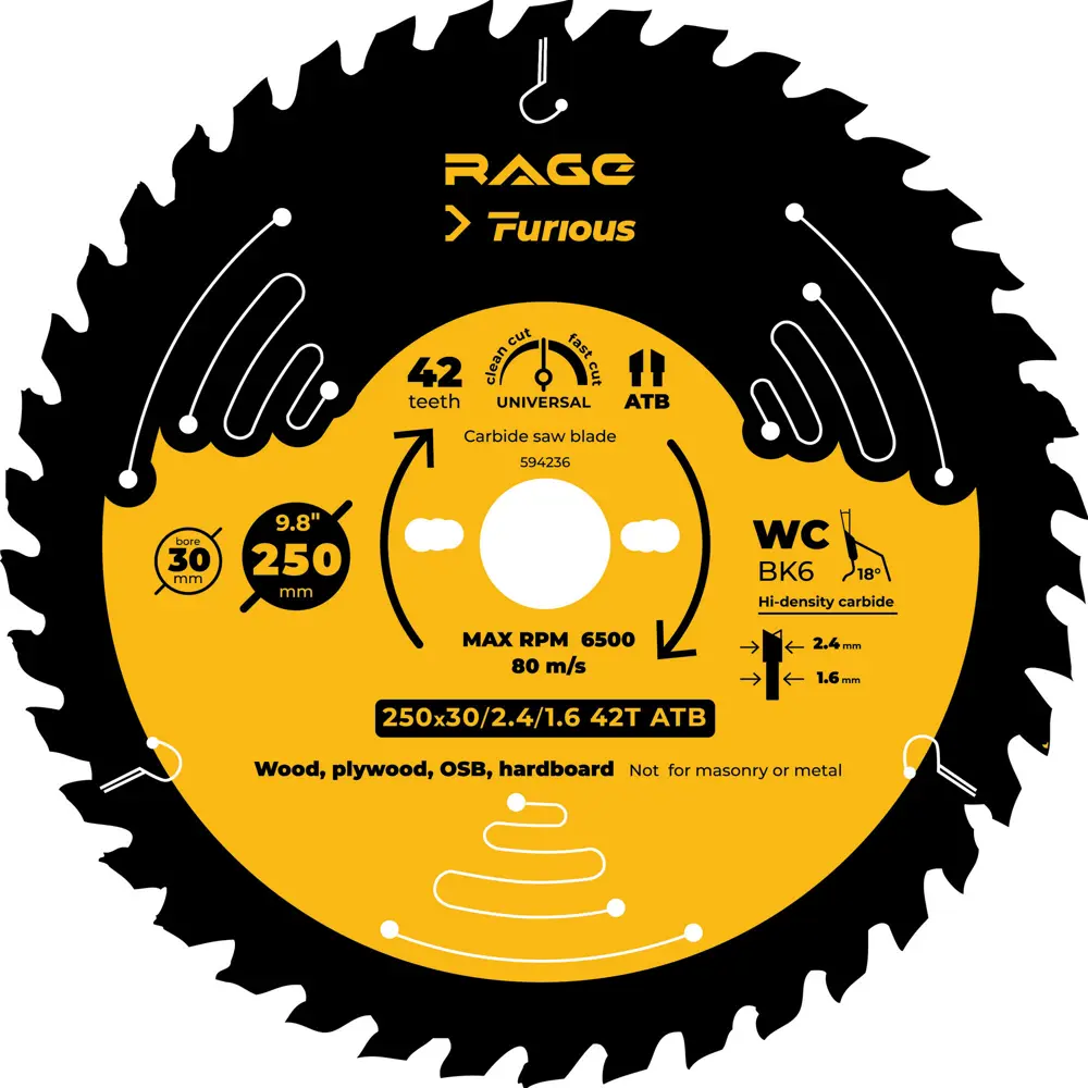 Универсальный пильный диск RAGE Furious для дерева 250 мм 88928410 STLM-1510089