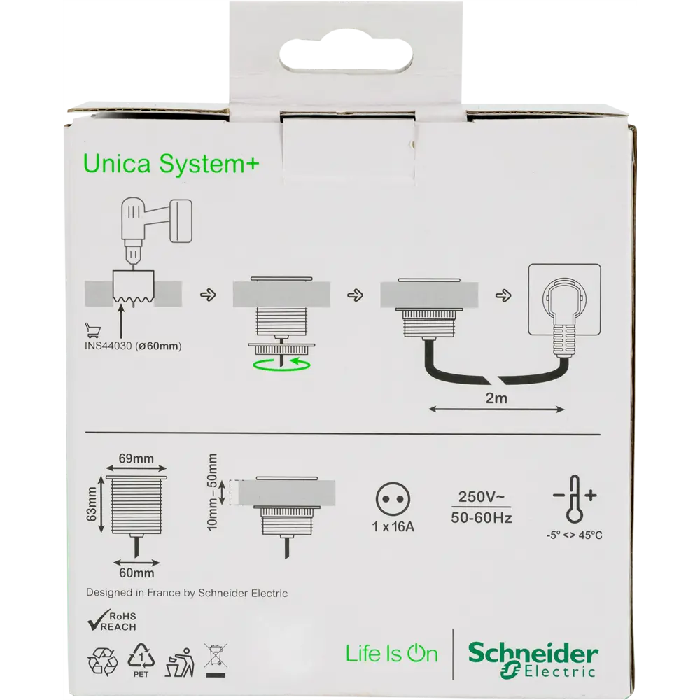 Розетка встраиваемая в столешницу Schneider Unica System 1 розетка с заземлением 2 м 3670 Вт цвет антрацит 82401602 STLM-2197015 SYSTEME ELECTRIC  - Вид №6