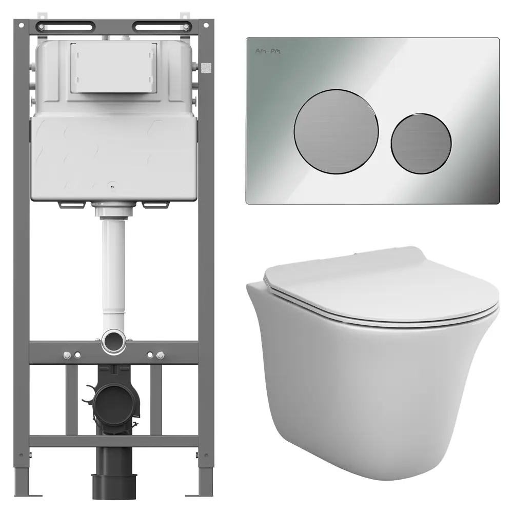 Комплект инсталляции AM.PM Tech с безободковым унитазом AM.PM Force клавиша AM.PM Tech L хром STLM-2150281