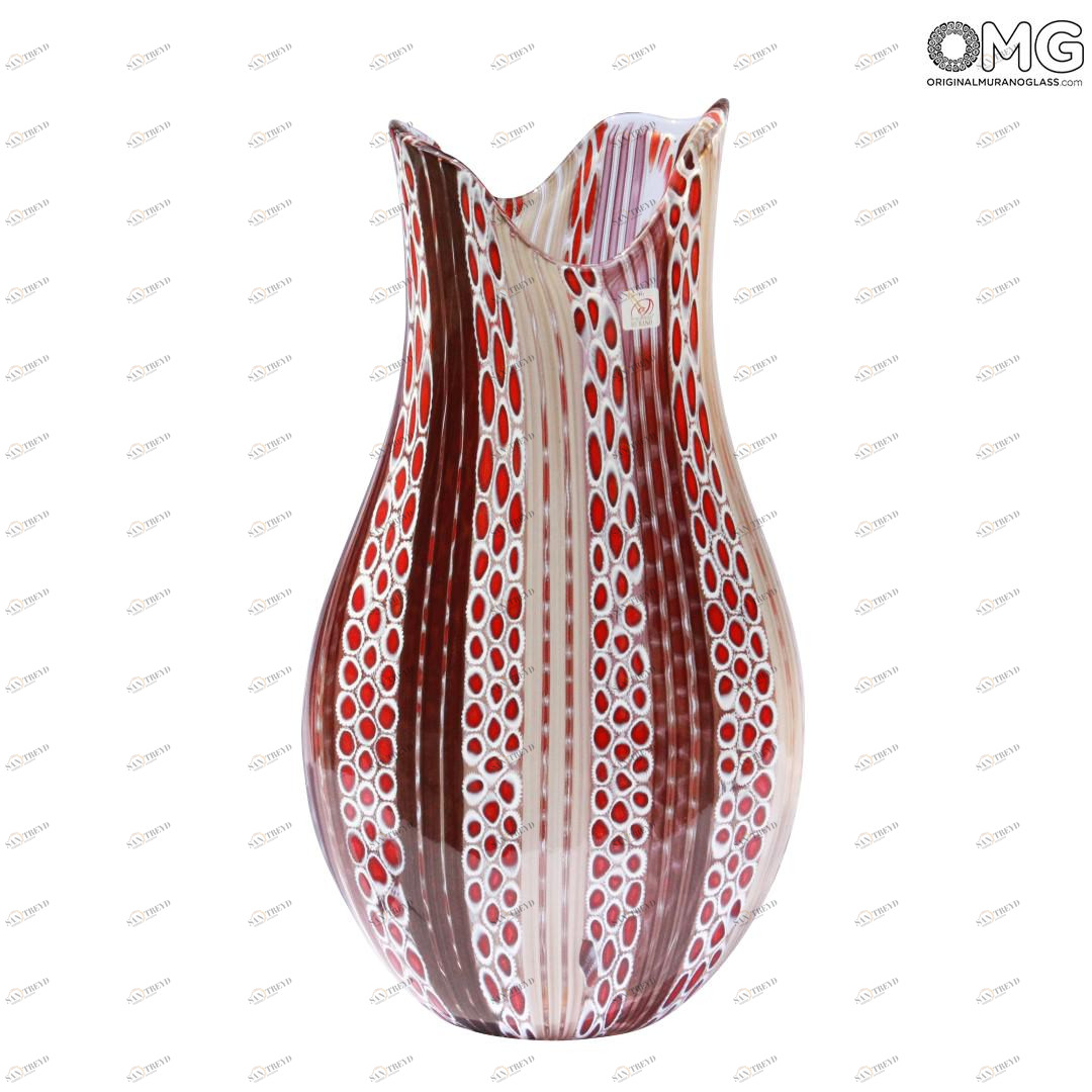 1793 ORIGINALMURANOGLASS Красно-коричневая ваза миллефиори авантюрин - муранское стекло 24 см 