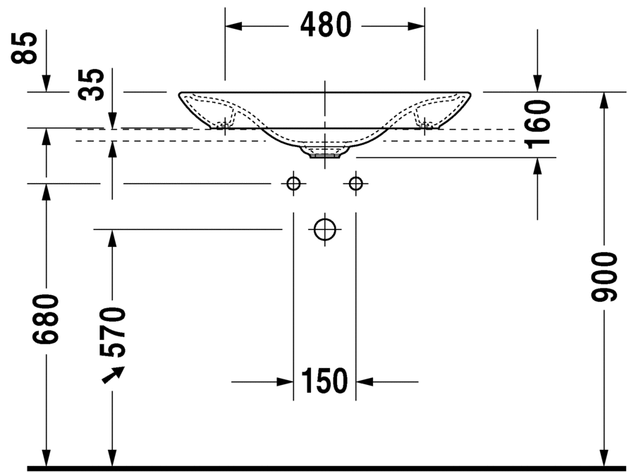 0369700000 Накладная раковина на столешницу  овальная Duravit PuraVida - Вид №2