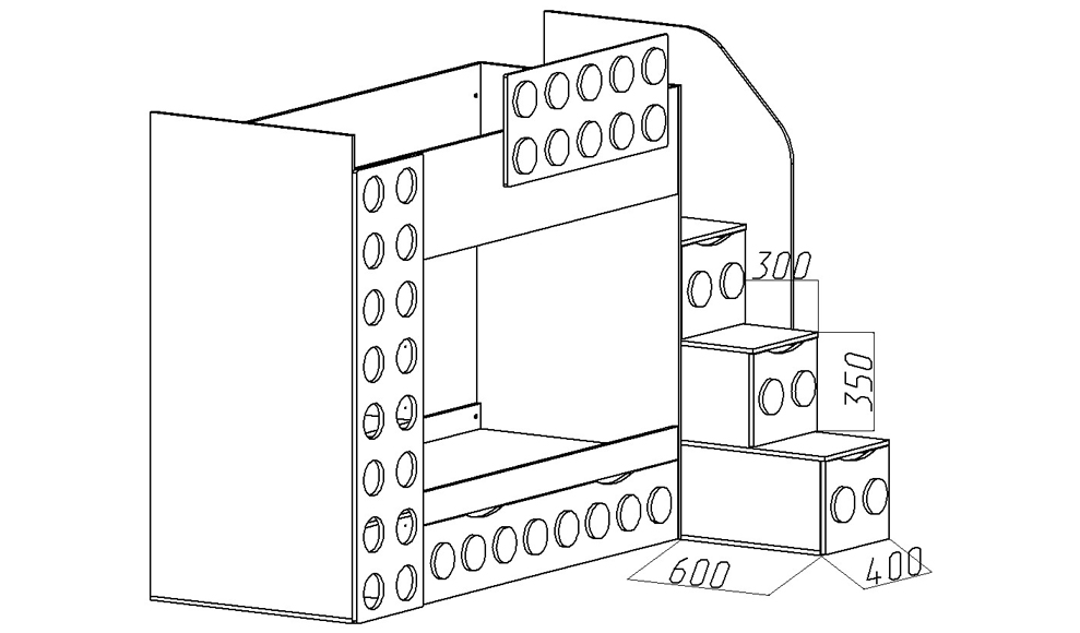 Кровать детская двухъярусная с дополнительным спальным местом правая "Леголенд" МАНДАРИН ЛЕГОЛЕНД 178715 Разноцветный;белый;желтый Santreyd  - Вид №4