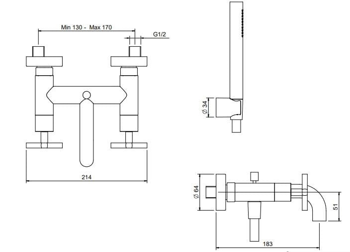 Латунная наружная настенная ванна с ручным душем Rubinetterie Treemme ARCH-00052067 - Вид №2