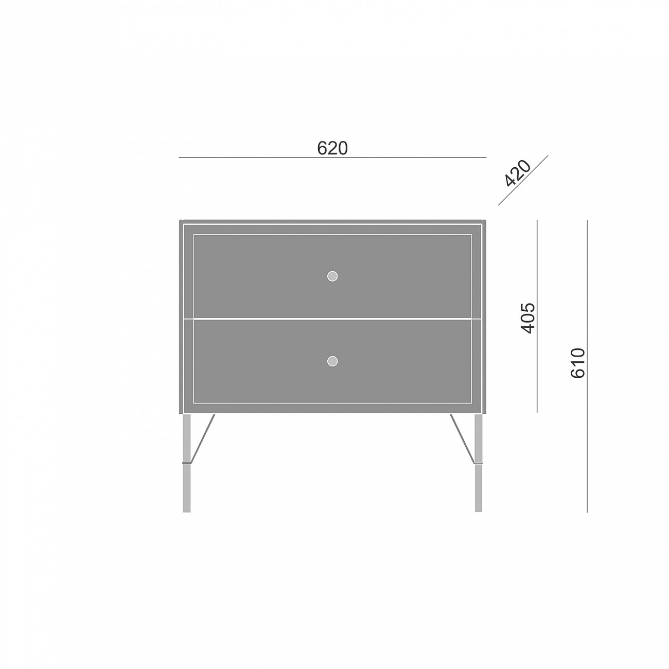 Тумба прикроватная с двумя ящиками серая Moon BRAGIN DESIGN MOON 00-3862428 Серый - Вид №3
