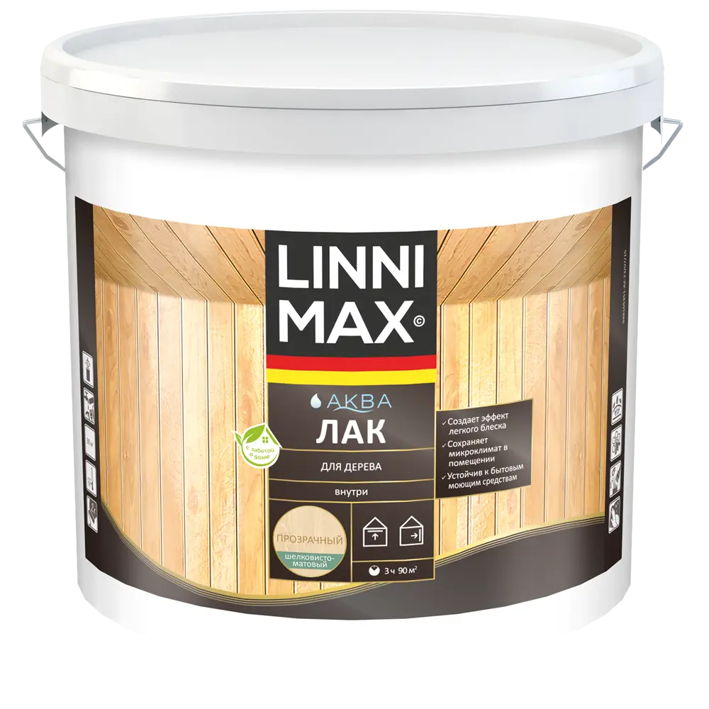 Лак для дерева LINNIMAX шелково-матовый прозрачный 9 л 89349642 STLM-0858333 - Вид №1