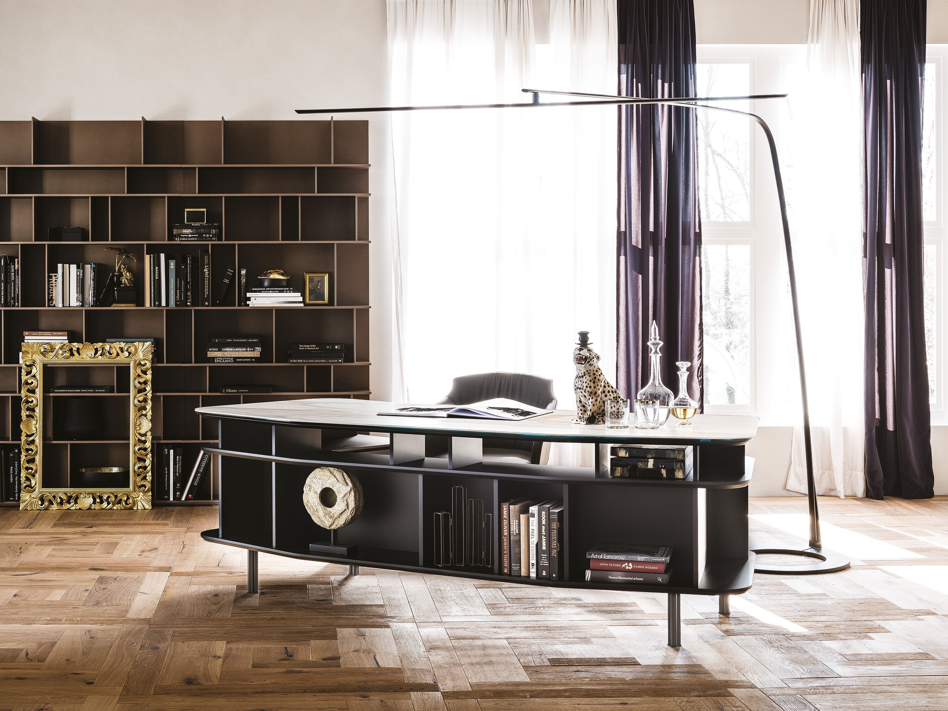 Деревянный стол с полками и керамической столешницей Cattelan italia WALL STREET ARCH-00059490