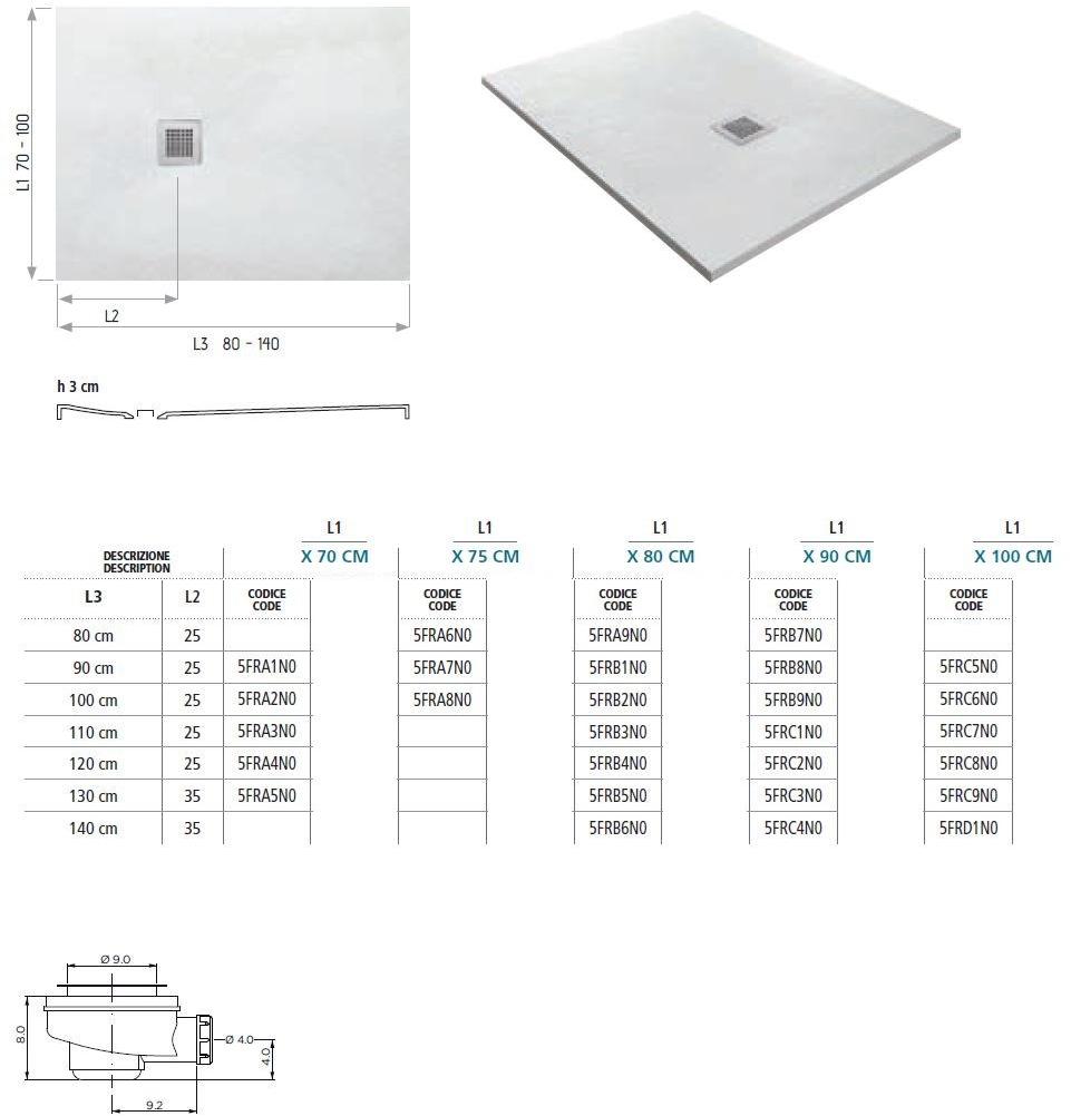 Gruppo Geromin Прямоугольный душевой поддон с противоскользящим покрытием, установленный заподлицо, из синтетического материала в современном стиле Forma sun-id-1465099 - Вид №1