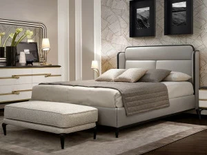 A.R. Arredamenti Двуспальная кровать из кожи с обитым изголовьем Dilan D70