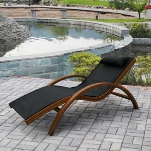 Шезлонг деревянный коричневый с черной обивкой "Мальта" AFINA  241147 Коричневый;черный