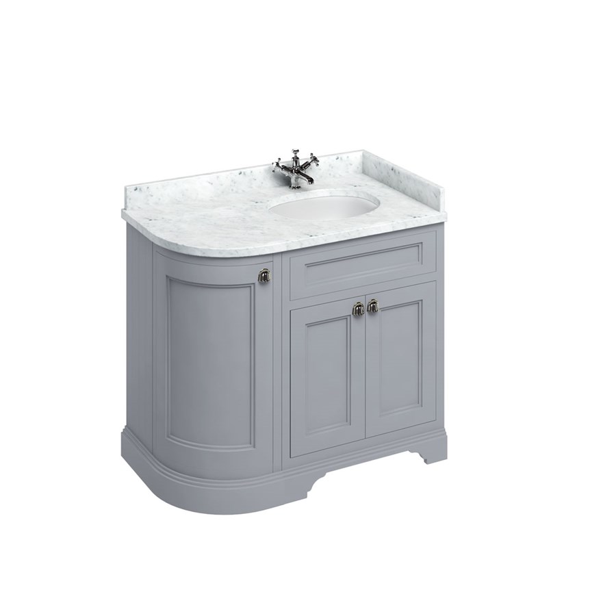 Burlington Отдельностоящий изогнутый угловой блок 100 RH со столешницей Carrara White и встроенной белой раковиной Песок FC3S_BC98R  - Вид №3