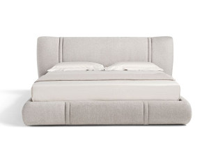 Двуспальная кровать из ткани с мягким изголовьем