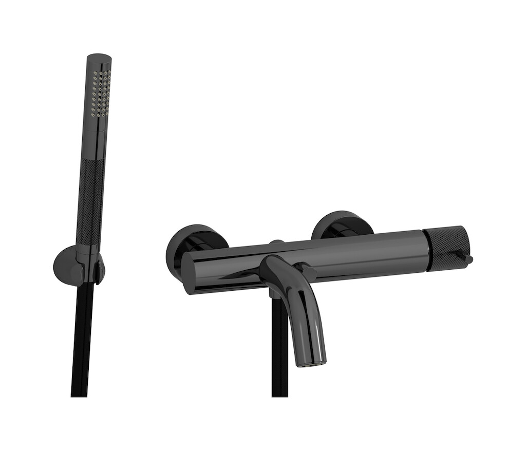 Настенный смеситель для ванной в комплекте с душевым гарнитуром. WE ARE IB id250cf Black Chrome Industria