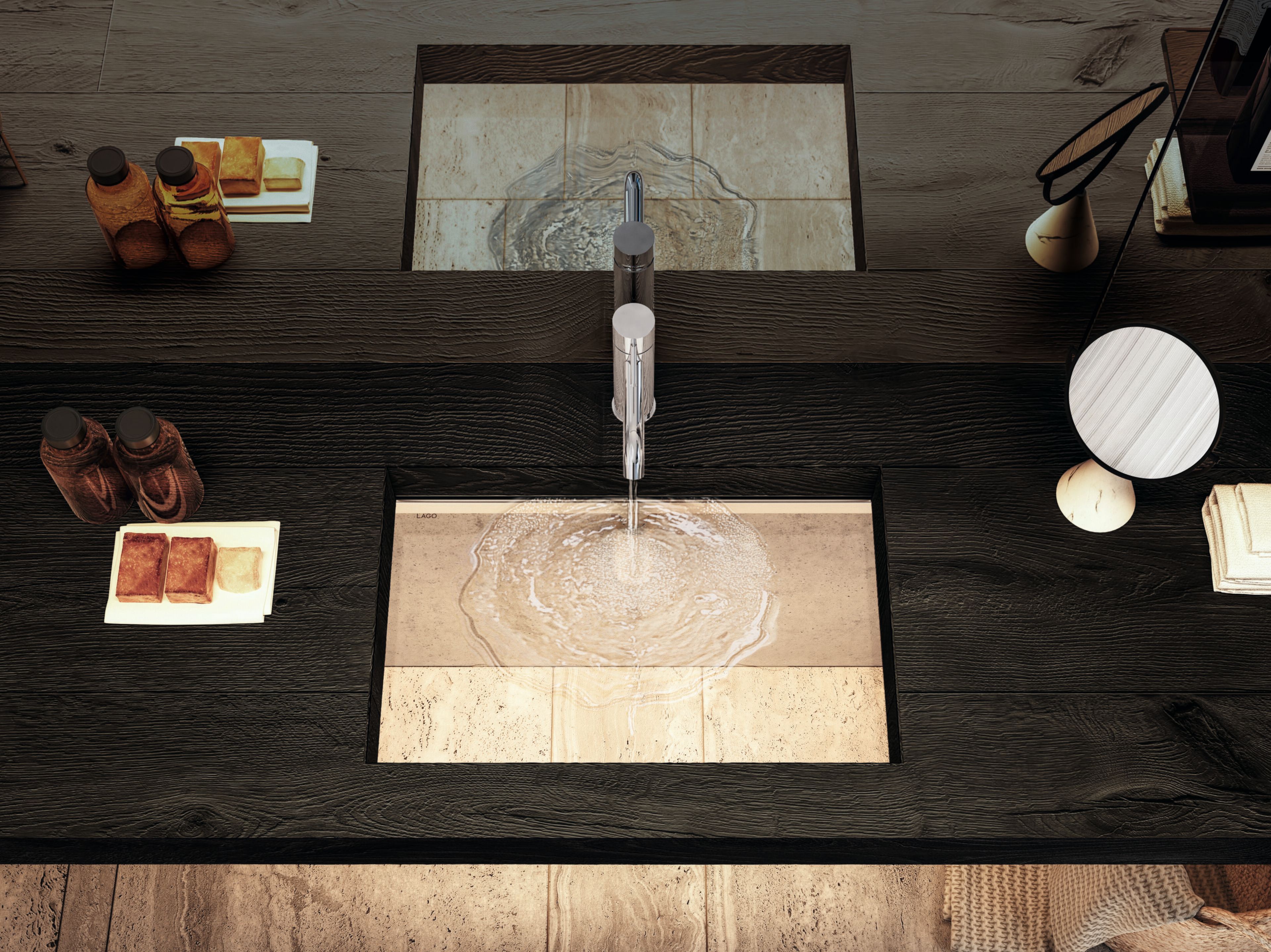 Подвесной умывальник из дерева и стекла с столешницей Lago DEPTH ARCH-00150267