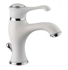 6003BIO Смеситель Tiffany с донным клапаном для раковины, цвет белый матовый-хром