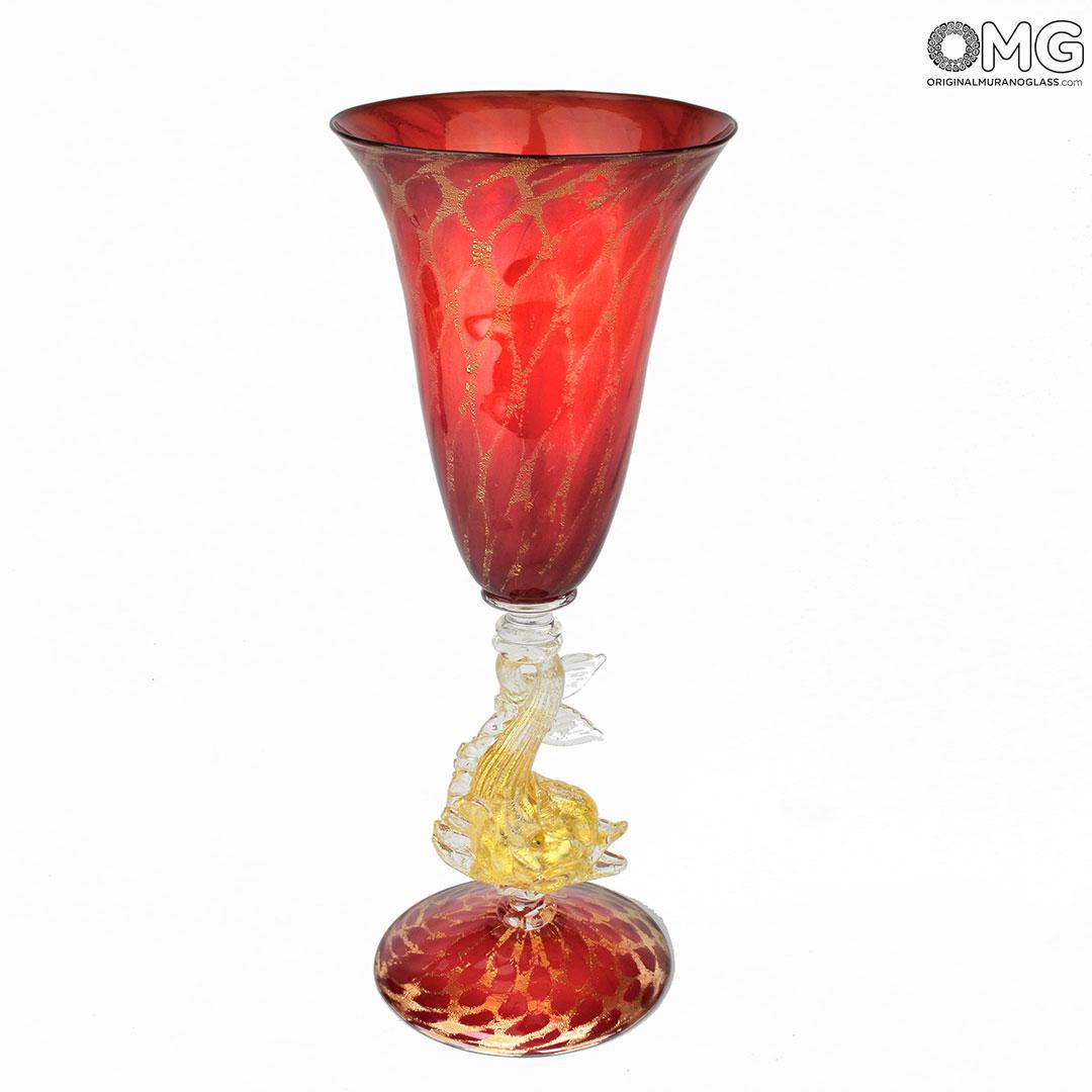 1935 ORIGINALMURANOGLASS Венецианский красный бокал c золотой рыбкой - муранское стекло 9 см  - Вид №1