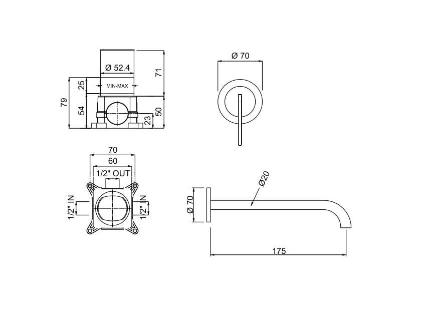 Настенный однорычажный смеситель для раковины с 2 отверстиями QD Magistro Lab Swing ARCH-00049351 - Вид №2