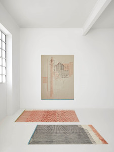 Полосатый шерстяной прямоугольный ковер ручной работы