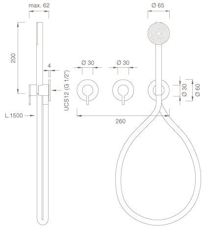 Ceadesign Настенный комплект из 2 смесителей для ванны / душа с ручным душем Innovo Inv 57y - Вид №1