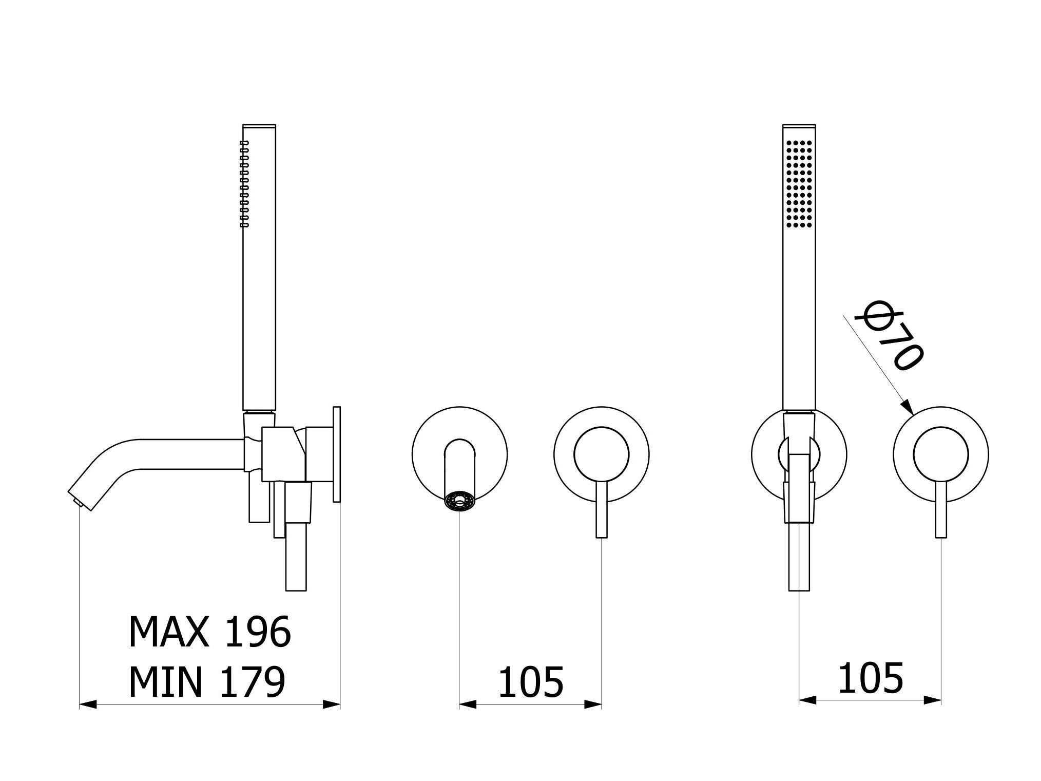 Настенный смеситель для ванны с 4 отверстиями из нержавеющей стали с ручным душем IB M316 ARCH-00085222 - Вид №2
