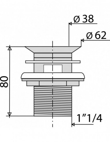 120600 000 00  Сливной слив для умывальника, Д. 38 мм, зажим 32/55 мм, хромированная латунь Valentin Хром  - Вид №2