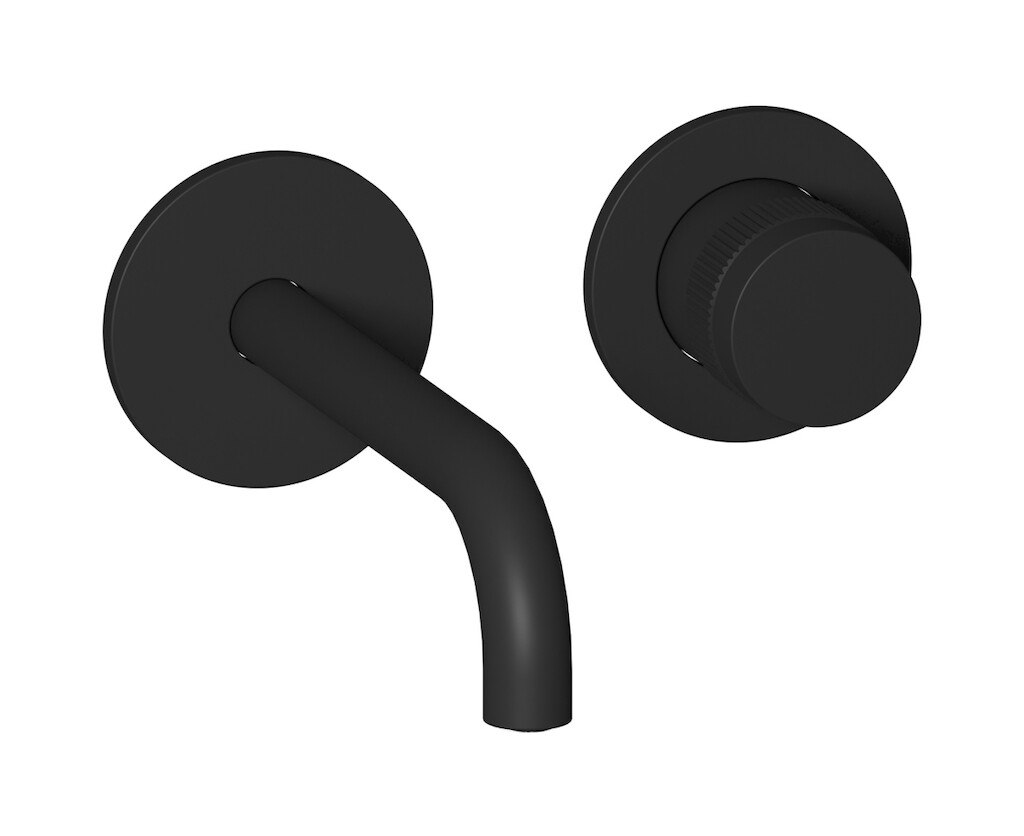 Встроенный в стену смеситель для раковины на 2 отверстия в комплекте с донным клапаном WE ARE IB rx406np Matt Black Reflex