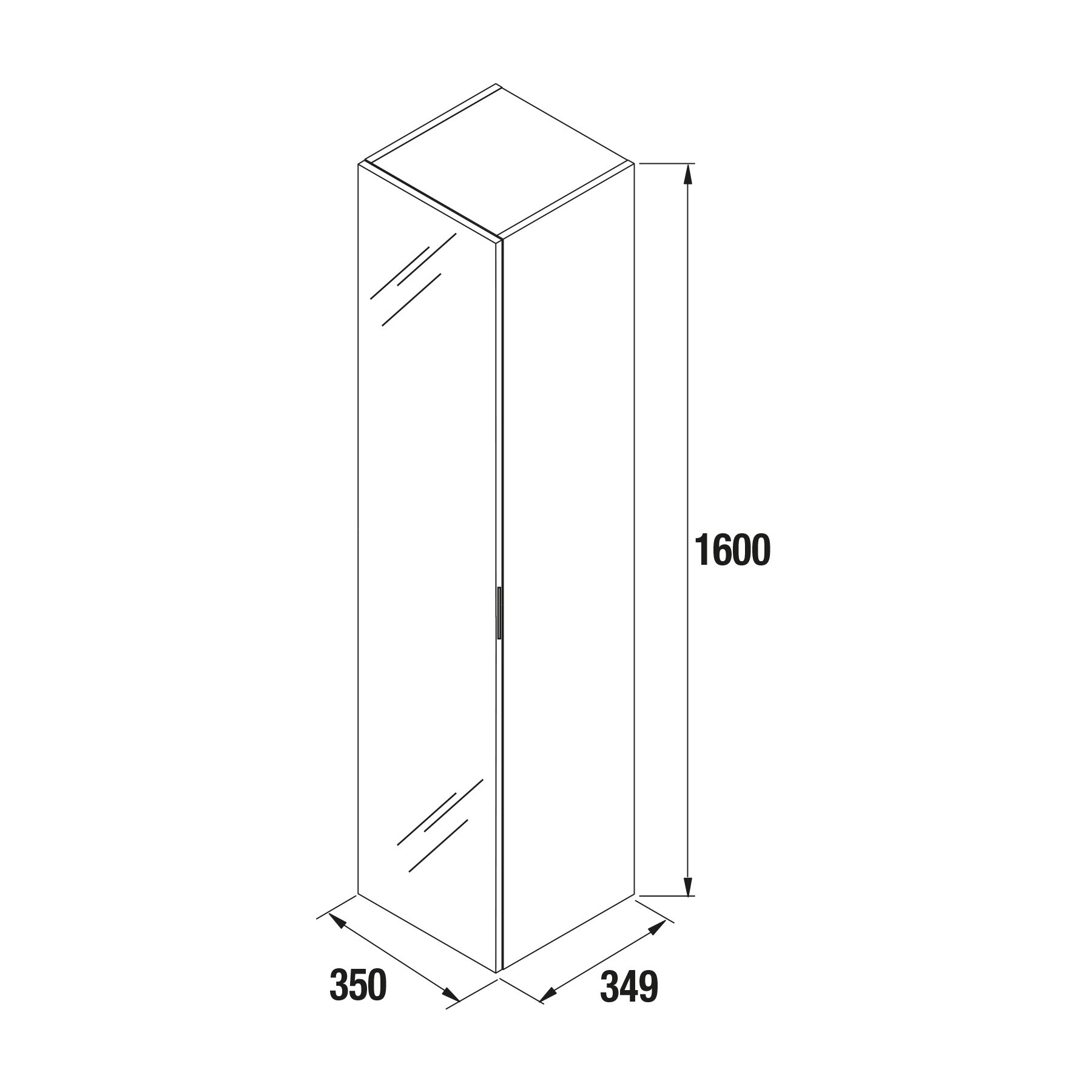 26861 SALGAR Колонна АЛЬЯНС 1600 двусторонняя 1 зеркальная дверца GLOSS WHITE 350 x 1600 x 349 мм Глянцевый белый  - Вид №1