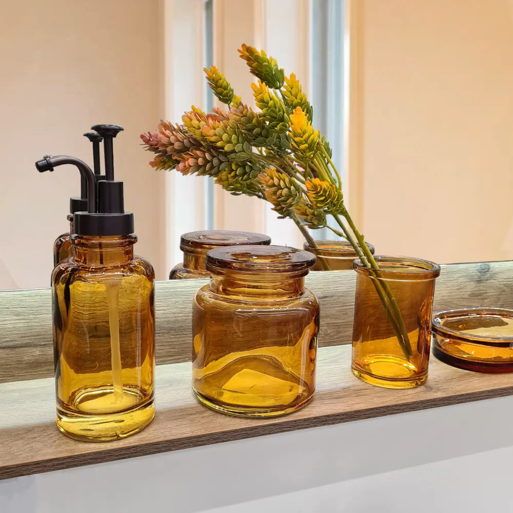 Стакан для зубных щёток Raindrops «Янтарь» стекло цвет янтарный STLM-2023062 - Вид №1