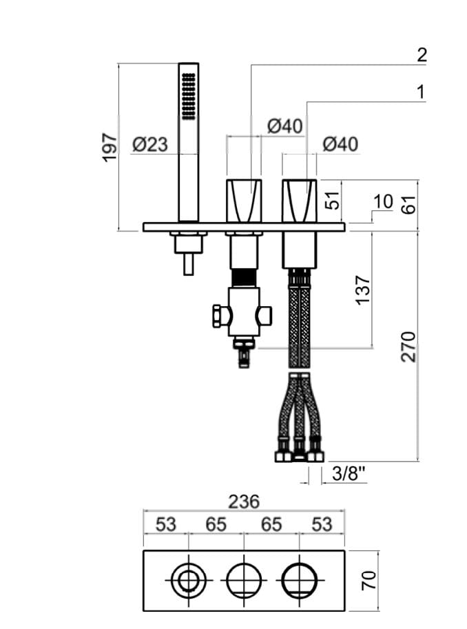 Смеситель для ванны с 3 отверстиями и ручным душем Antoniolupi Indigo ARCH-00036659 - Вид №2
