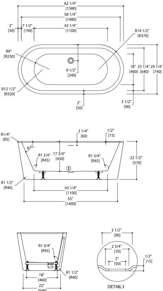 Blu Bathworks® Отдельностоящая овальная акриловая ванна Pisa Bt8002b16 - Вид №3