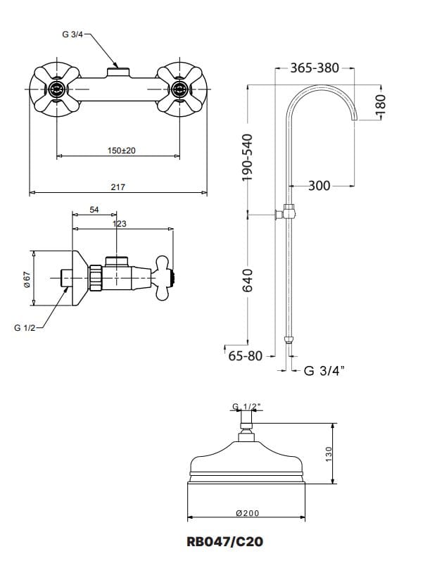 Настенная душевая колонна с душем и ручным душем Gaia Mobili Complements ARCH-00109214 - Вид №3
