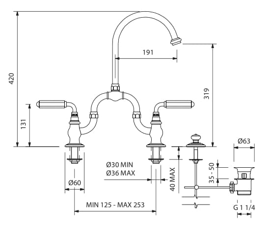 Смеситель для раковины с 3 отверстиями Park Avenue Dark White ARCH-00142692 - Вид №2