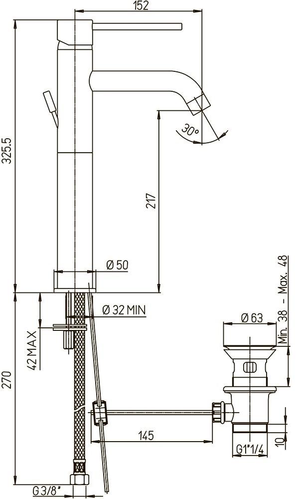 Paini Cox 78CR211LL смеситель для раковины с донным клапаном  - Вид №3