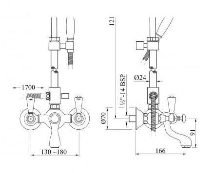 Bronces Mestre Настенная душевая стойка с ручным душем Retro 035018.mc0.50 - Вид №1