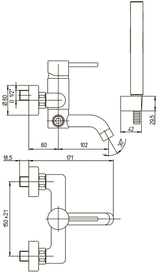 Смеситель Paini Cox 78PZ100 для ванны с аксессуаром  - Вид №3