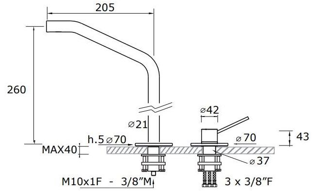 MINA Смеситель для умывальника на 2 отверстия, нержавеющая сталь Corsivo 11279 - Вид №2