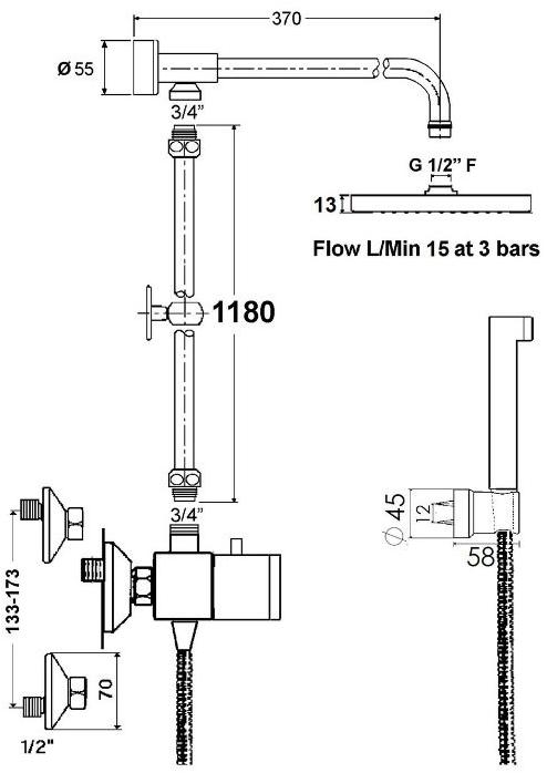 rvb Настенная душевая стойка с ручным душем с верхним душем Flamant docks 4080.--.65 - Вид №1
