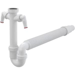 Сифон трубчатый с накидной гайкой 6/4" с двумя штуцерами и гофрой