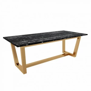 Обеденный стол черный с мраморной столешницей и золотой отделкой 200 см "Мингус" АЛЕТАН  350941 Черный