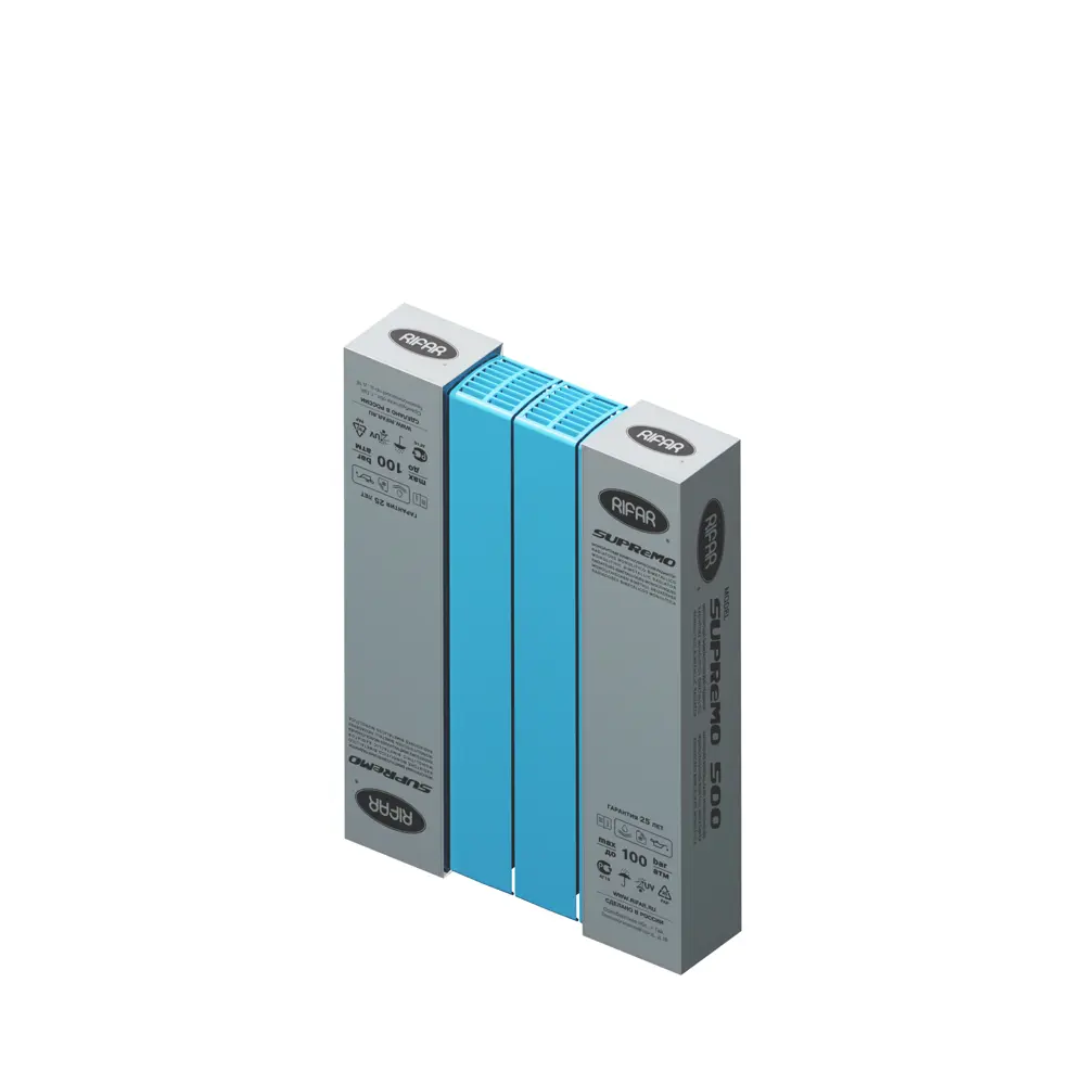 Радиатор секционный Rifar Supremo S50004RAL5024 500/90 4 секции боковое подключение биметалл голубой 82560833 STLM-2180309 - Вид №4
