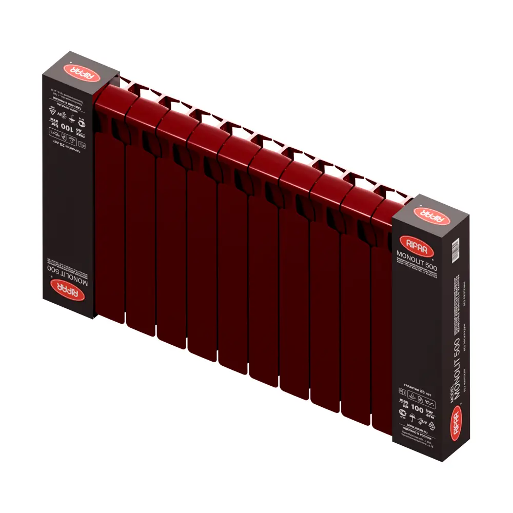 Радиатор секционный Rifar Monolit M50012RAL3011 500/100 12 секций боковое подключение биметалл бордо 82560814 STLM-2039460 - Вид №4