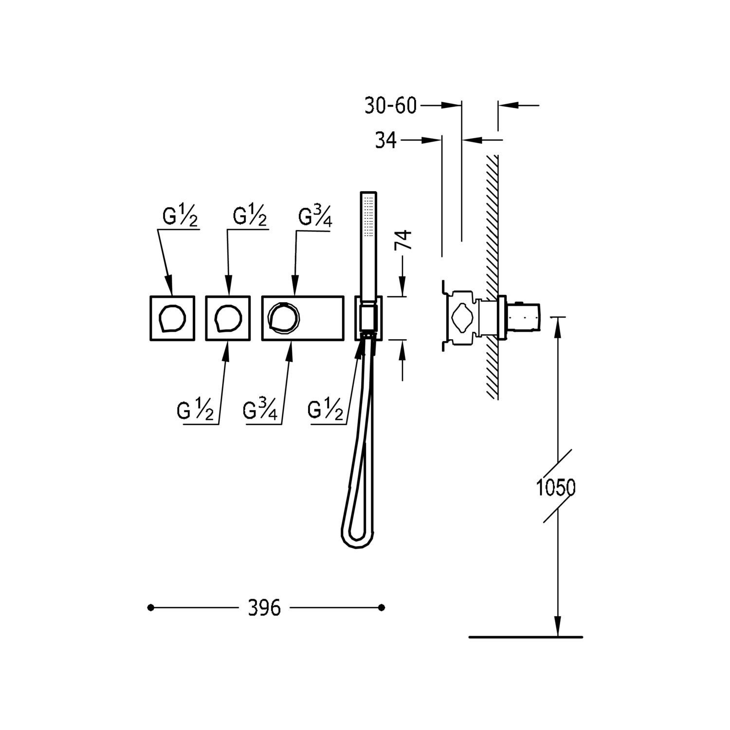 КОМПЛЕКТ БЛОЧНОЙ СИСТЕМЫ de grifo termostático empotrado de 3 vías Block System para ducha-20735391OR TRES Thermostatic - Вид №1