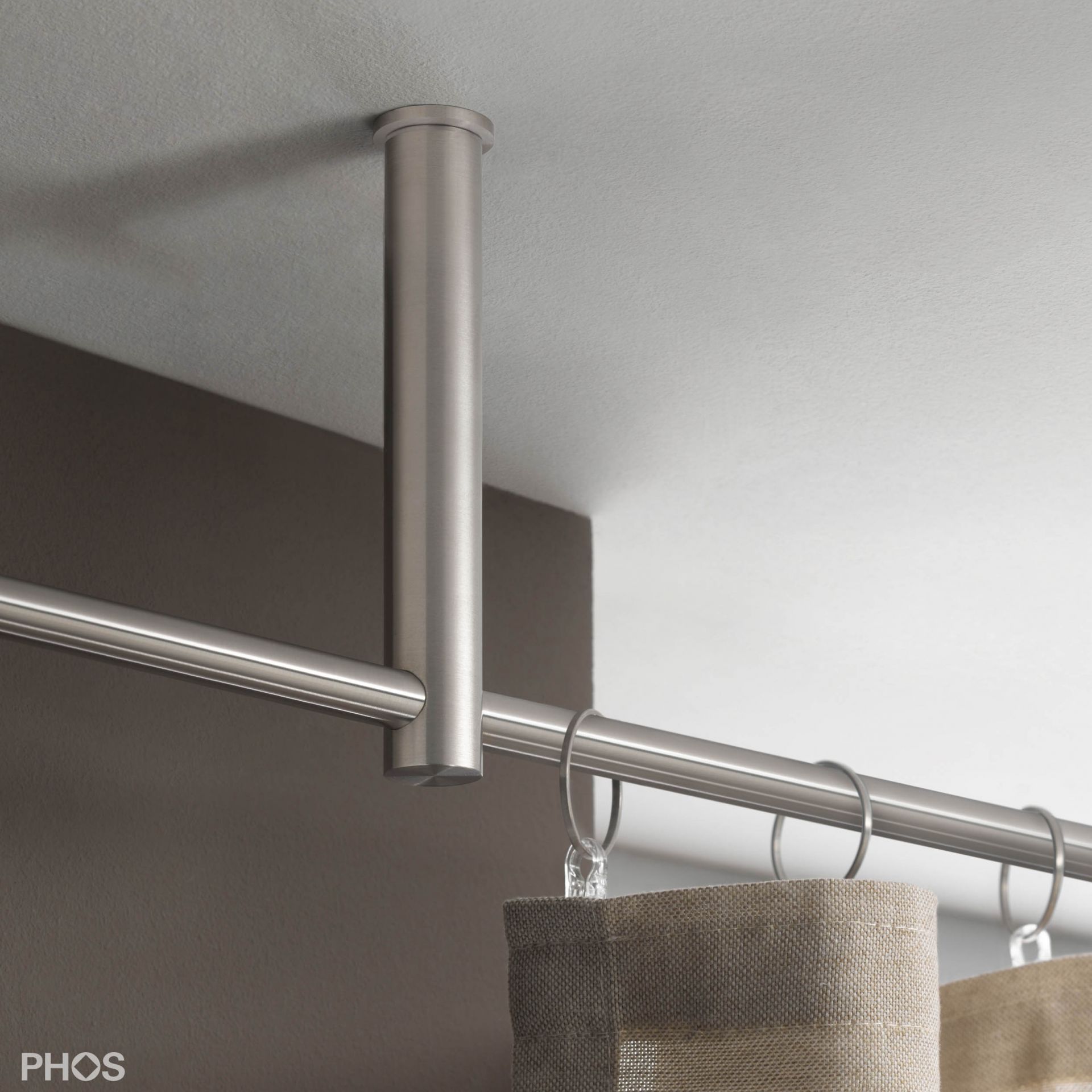 VS20-140-2200-D Комплект карнизов: 220 см с 2 держателями и 1 держателем для карниза в качестве центральной опоры (большое расстояние от потолка) PHOS  - Вид №1