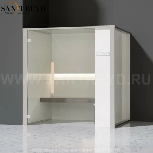 Effegibi ONEFILO H LO61020005 Хаммам. Установка: в левый угол. Правая дверь. Мощность: 4,5 кВт макс. Размеры: длина 214 см, ширина 171 см. Отделка: матовый лакированный белый аллюминий и серый ламинат из керамогранита.