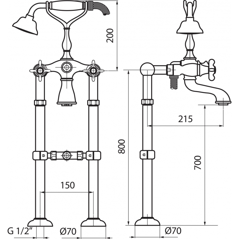 OT720801015 Смеситель для ванны с душем Webert Ottocento - Вид №1
