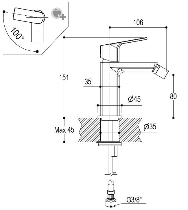 Латунный однорычажный смеситель для биде с поворотным горлышком Ritmonio Haptic S ARCH-00130652 - Вид №2