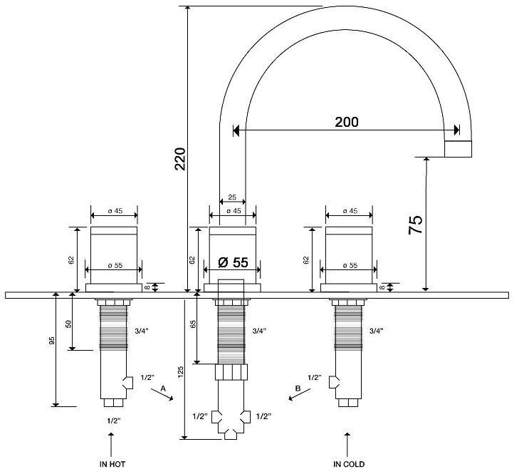 rvb Смеситель для раковины на 3 отверстия Flamant docks 4080.--.45 - Вид №4