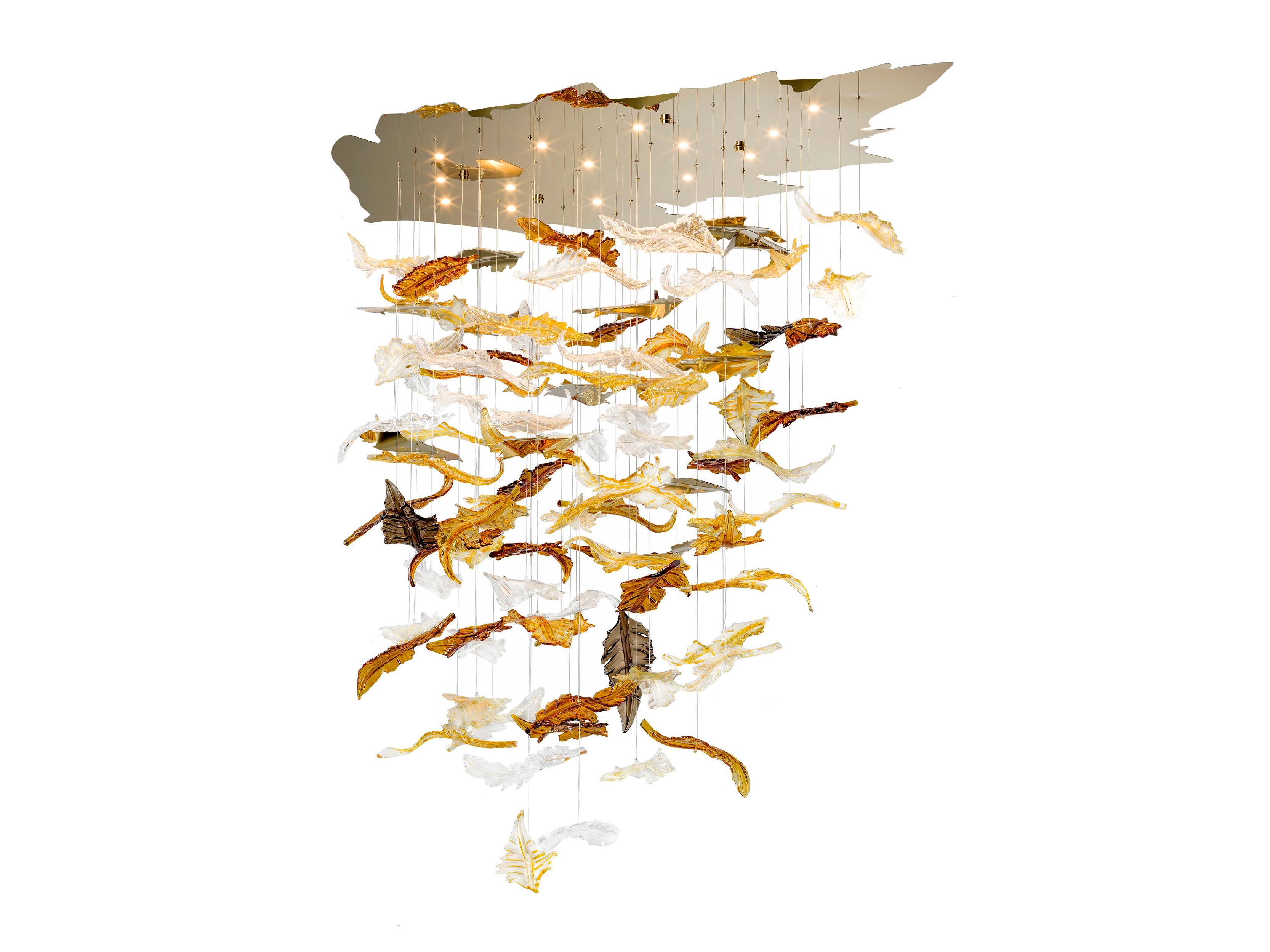 Потолочный светильник из дутого стекла с листьями водопада MULTIFORME AUTUMN LEAVES ARCH-00105918