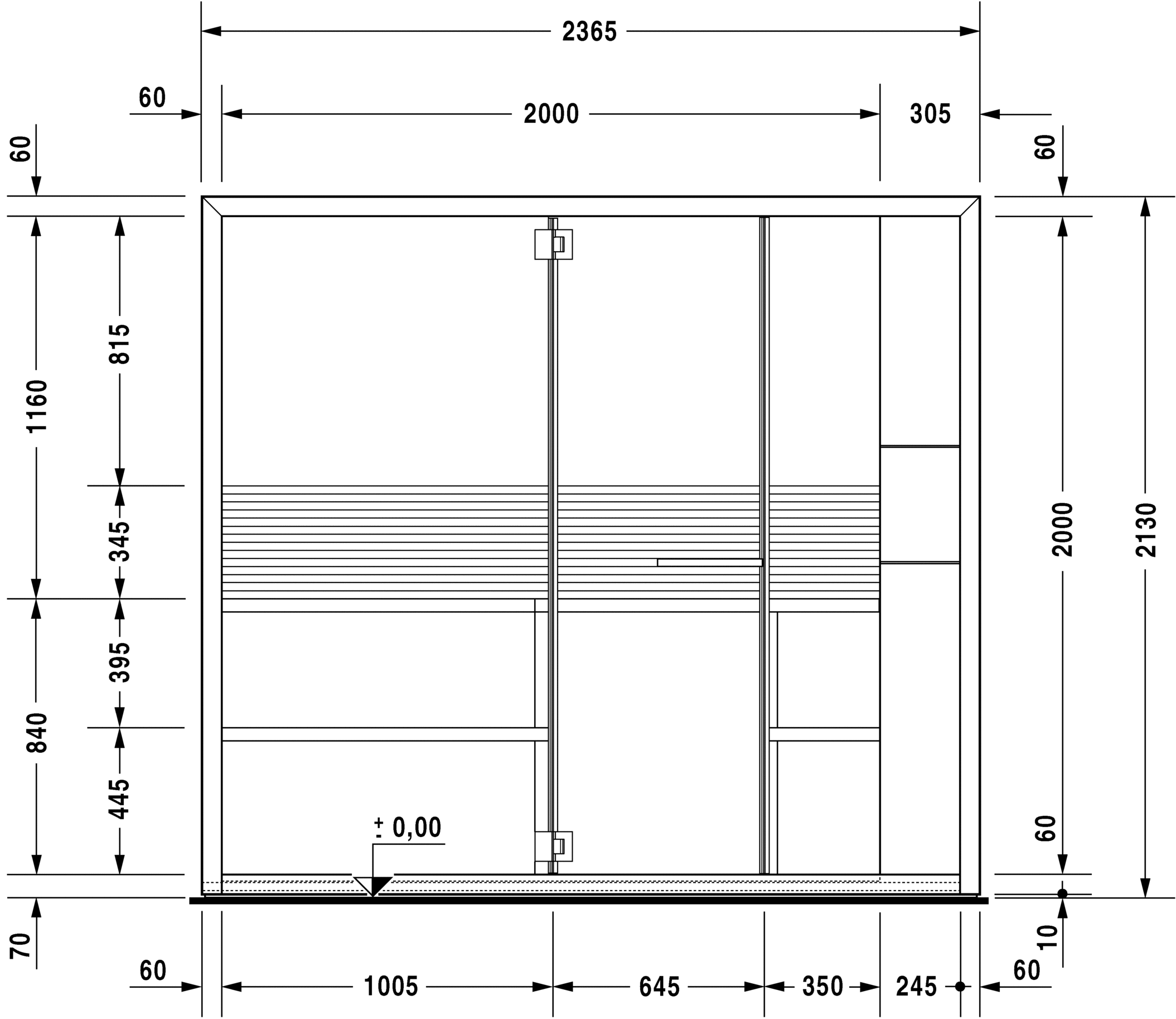 7511..001011000 Сауна Inipi B, угловая или пристенная Inipi B #7511 2365 x 1170 x 2130 мм Белый глянцевый декор Duravit  - Вид №4