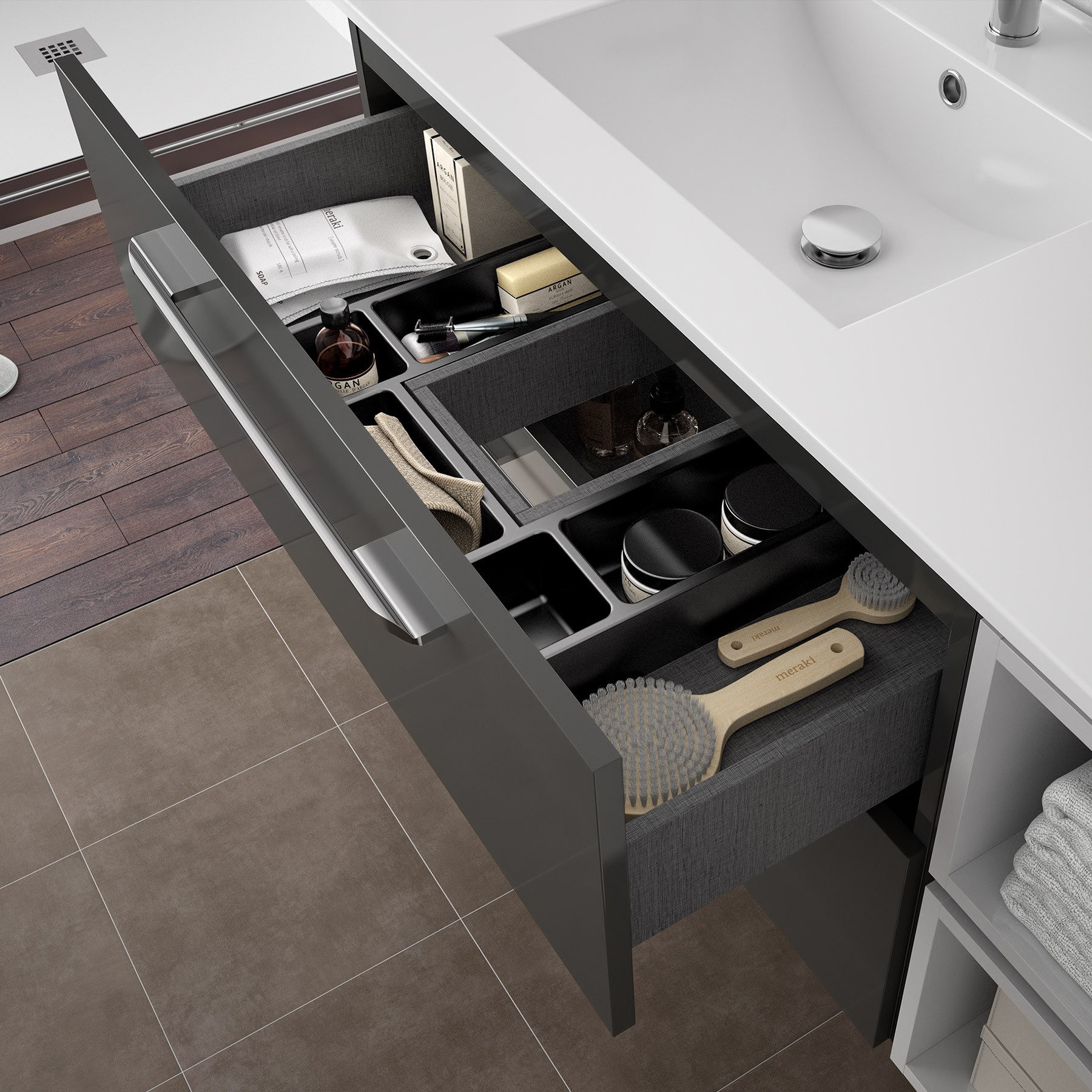 23282 SALGAR Мебель для умывальника FUSSION CHROME 600 2 ящика GLOSS GREY 598 x 540 x 450 мм Глянцевый серый - Вид №4